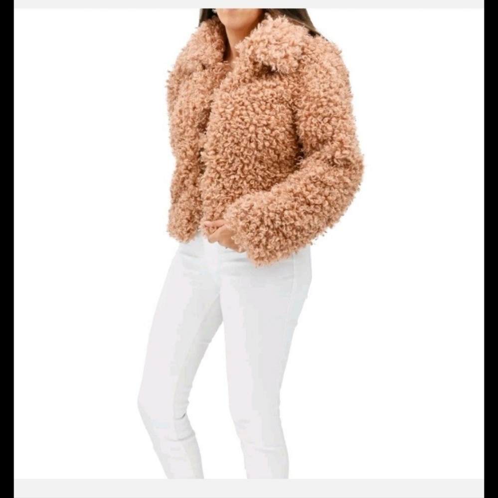 Noize Womens Jackets & Coats Noize Curly Shearling Vegan Fur Jacket Blush XL